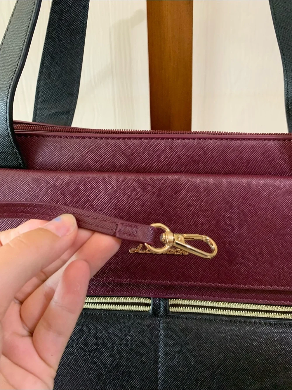Two-Tone Burgundy and Black Professional Laptop Tote